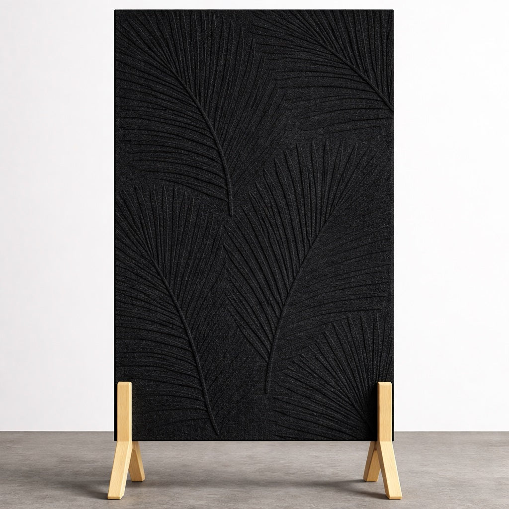 Palm Leaf Freestanding Grooved Acoustic Panel in Slate Grey