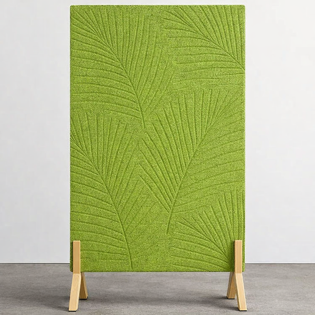 Palm Leaf Freestanding Grooved Acoustic Panel in Apple Green