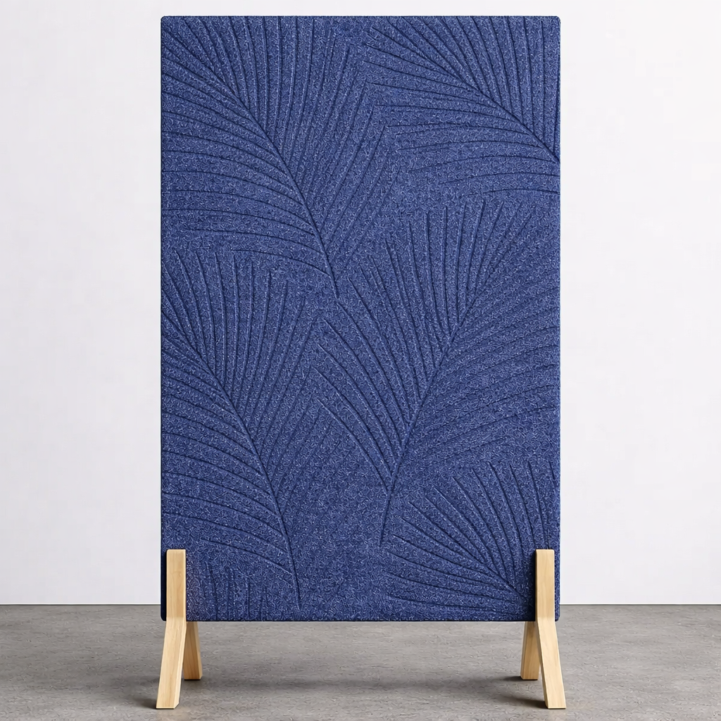 Palm Leaf Freestanding Grooved Acoustic Panel in Blue Jay