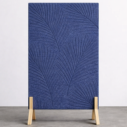 Palm Leaf Freestanding Grooved Acoustic Panel in Blue Jay