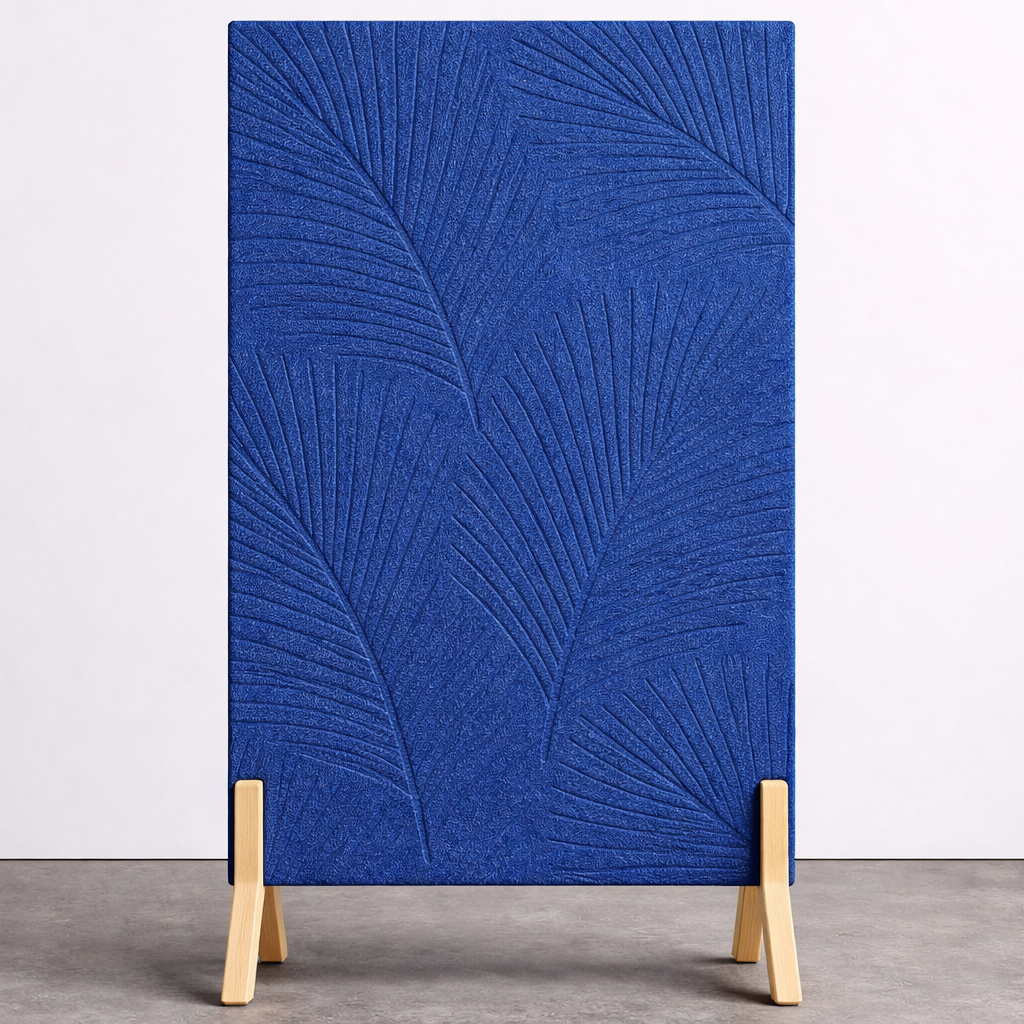 Palm Leaf Freestanding Grooved Acoustic Panel in Cornflower