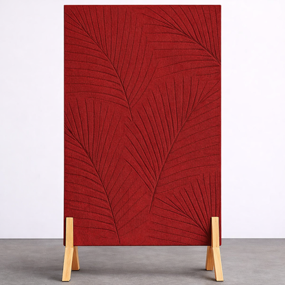 Palm Leaf Freestanding Grooved Acoustic Panel in Dark Rouge
