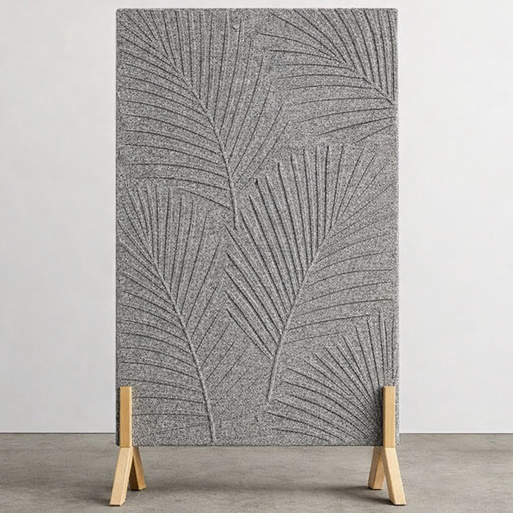 Palm Leaf Freestanding Grooved Acoustic Panel in Dark Silver