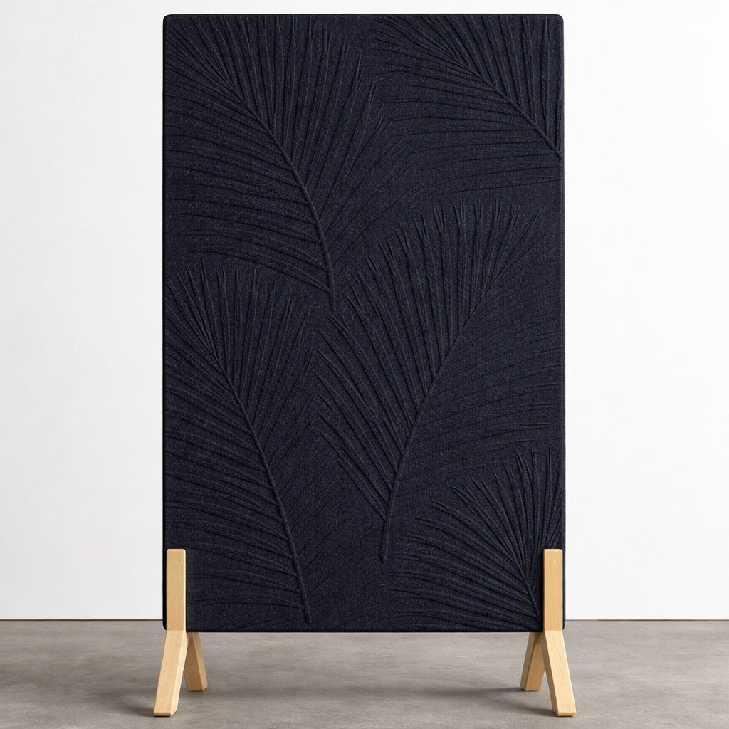 Palm Leaf Freestanding Grooved Acoustic Panel in Midnight Blue
