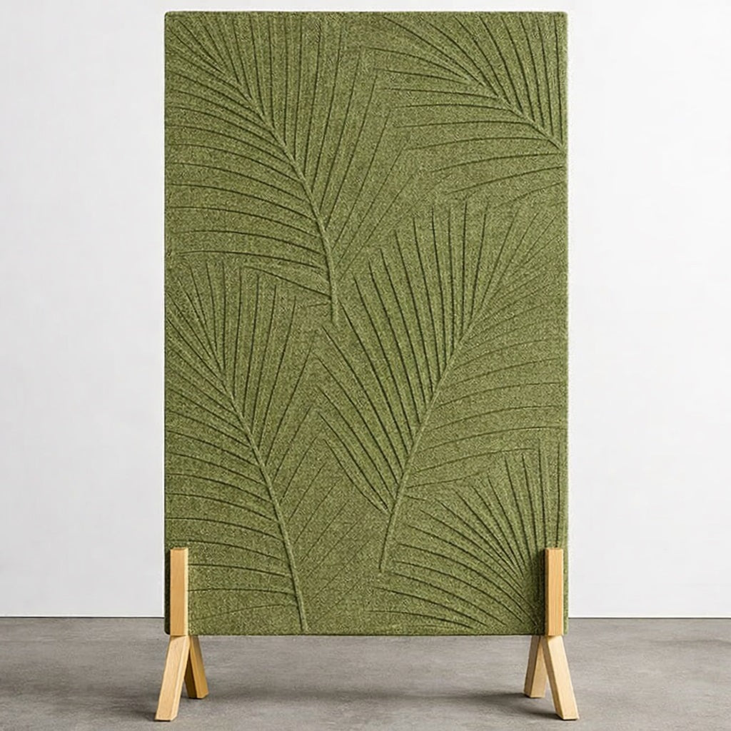 Palm Leaf Freestanding Grooved Acoustic Panel in Olive Green