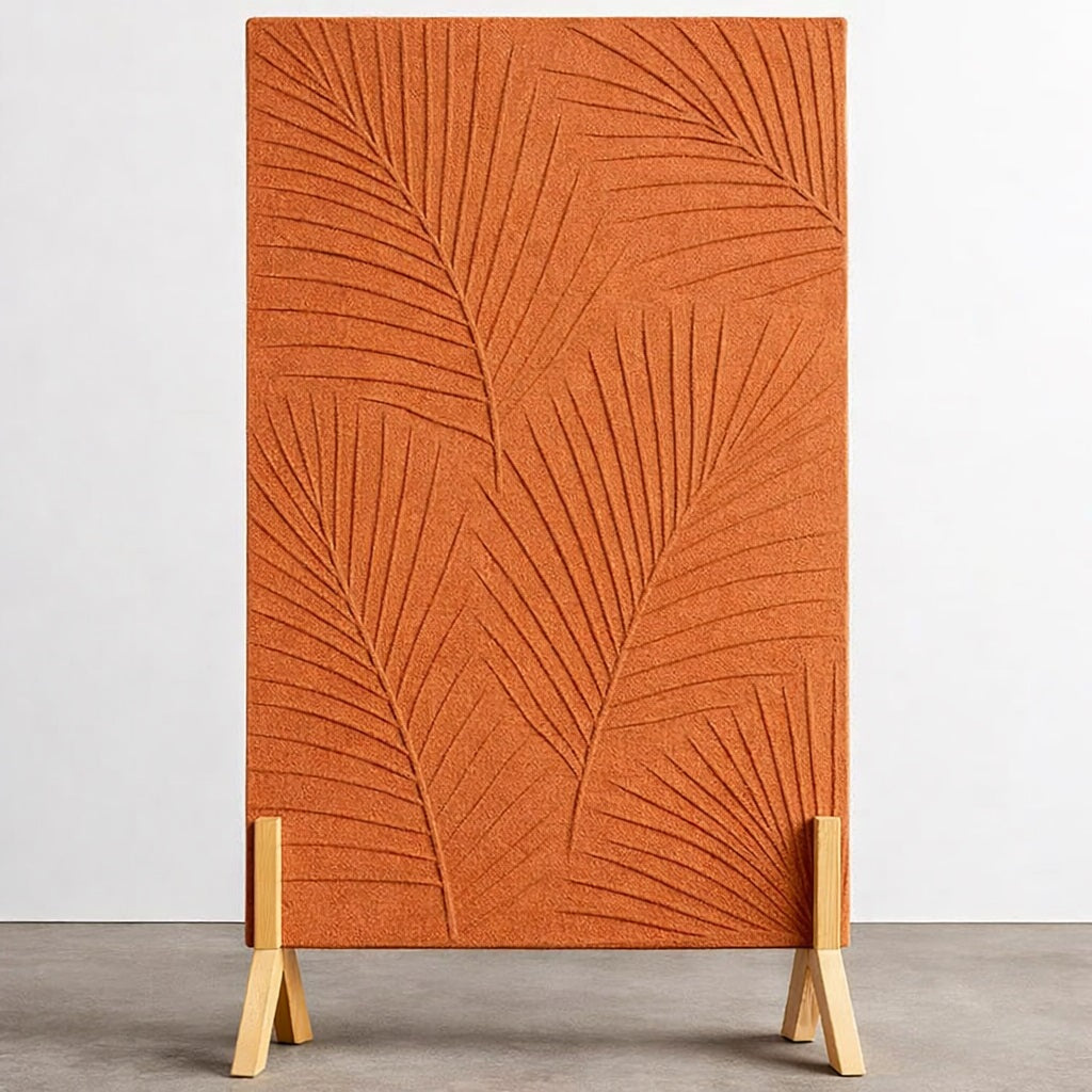 Palm Leaf Freestanding Grooved Acoustic Panel in Orange