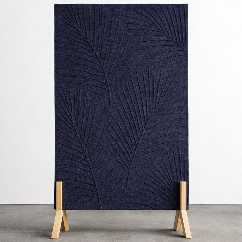 Palm Leaf Freestanding Grooved Acoustic Panel in Oxford Blue