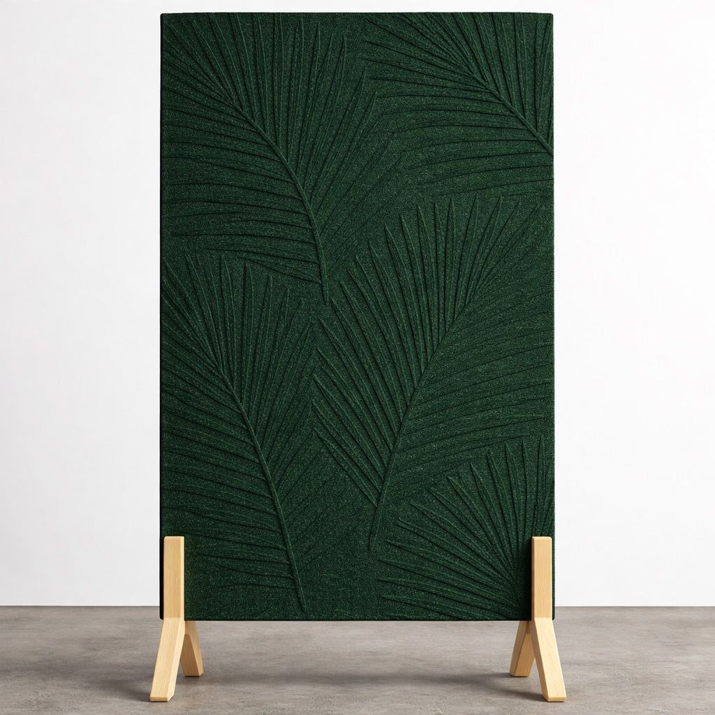 Palm Leaf Freestanding Grooved Acoustic Panel in Pine Green