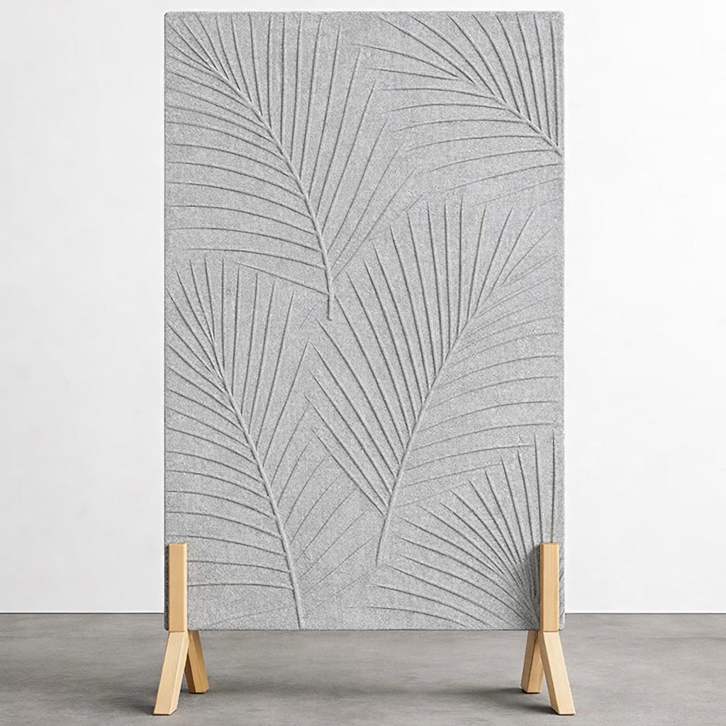 Palm Leaf Freestanding Grooved Acoustic Panel in Silver Grey