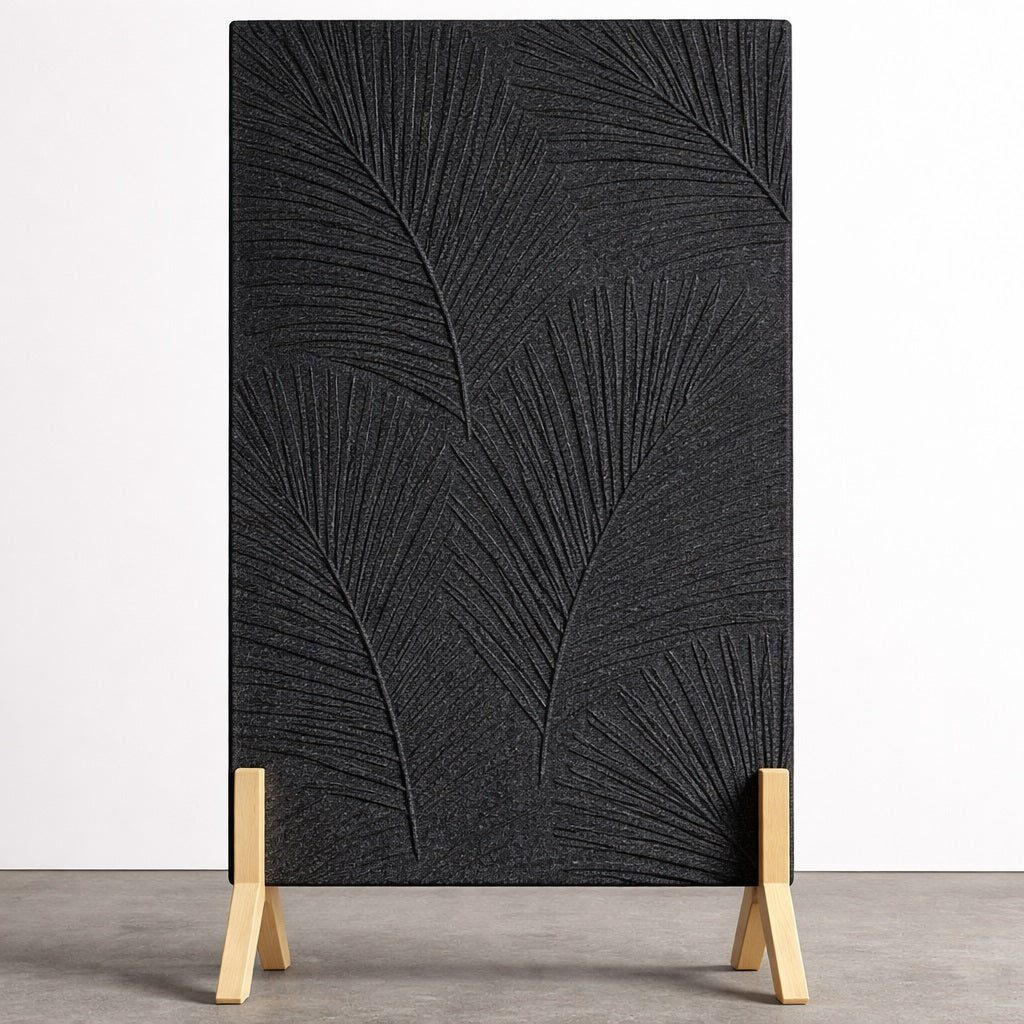 Palm Leaf Freestanding Grooved Acoustic Panel in Slate Grey