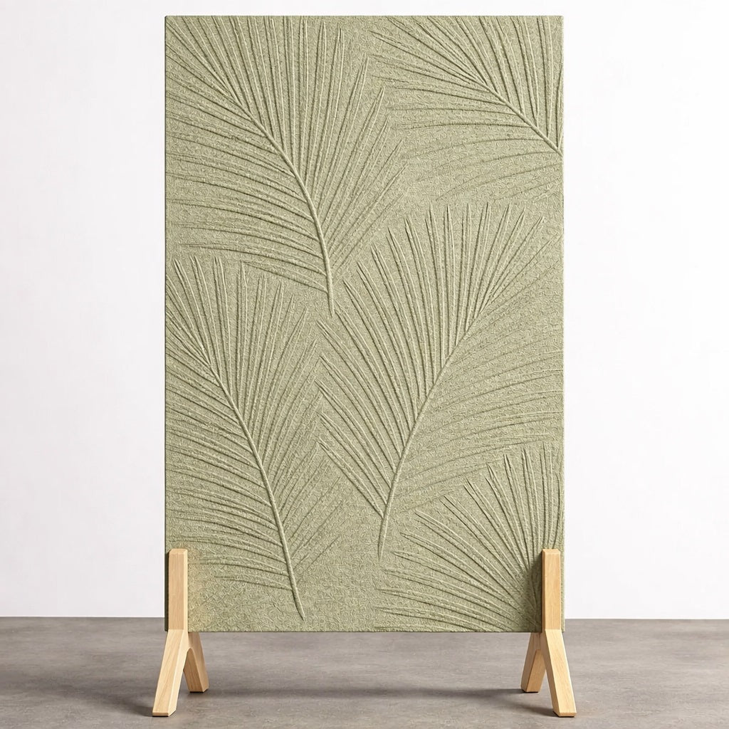 Palm Leaf Freestanding Grooved Acoustic Panel in Tea Green